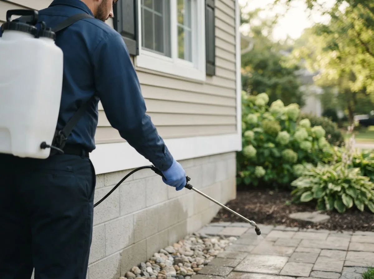 Pest control technician inspecting a home in Hastings, NE